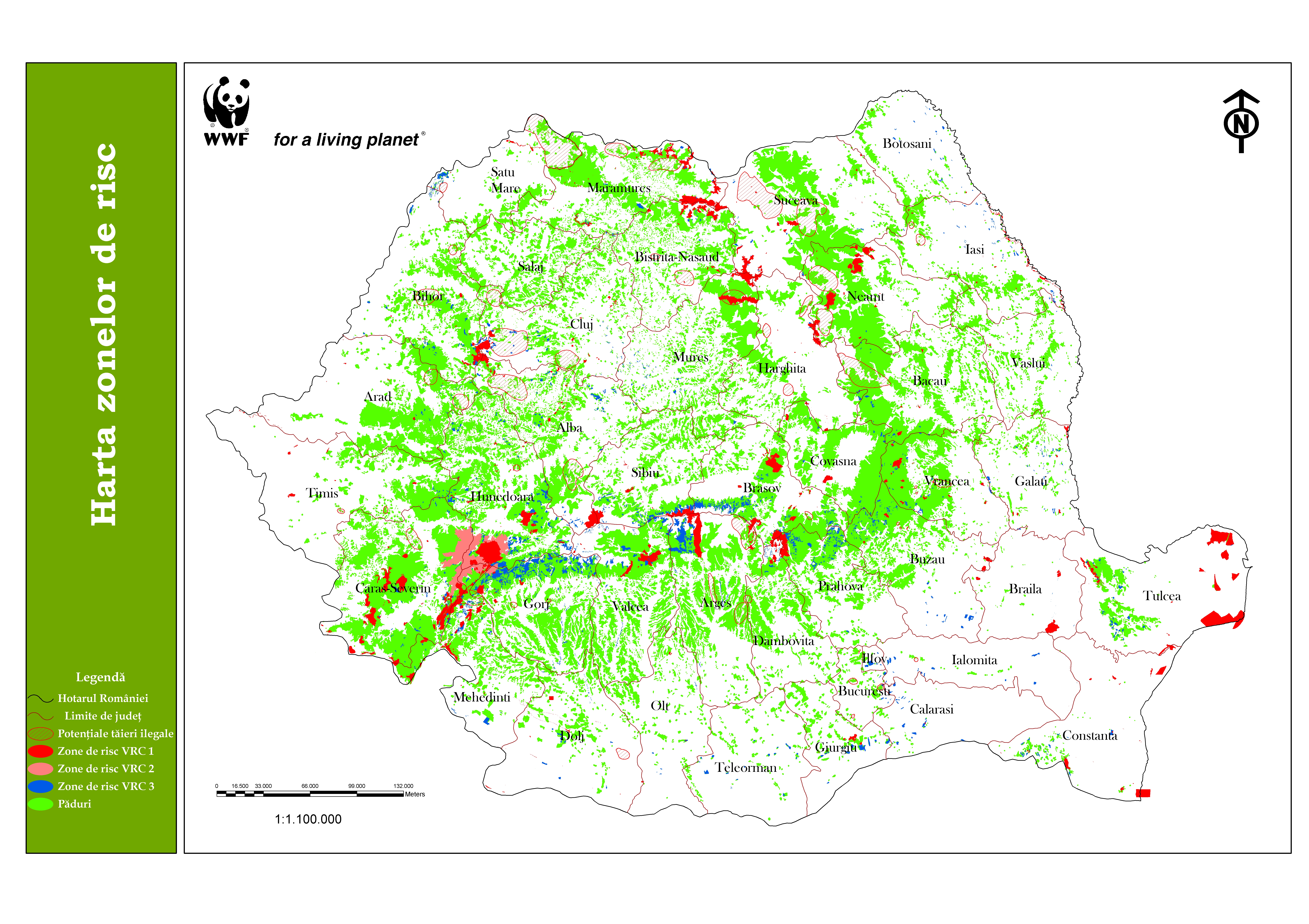 Expect it profound Missing Scara 1:2 000 000 Harta zonelor de risc privind taierile ilegale din fondul  forestier
